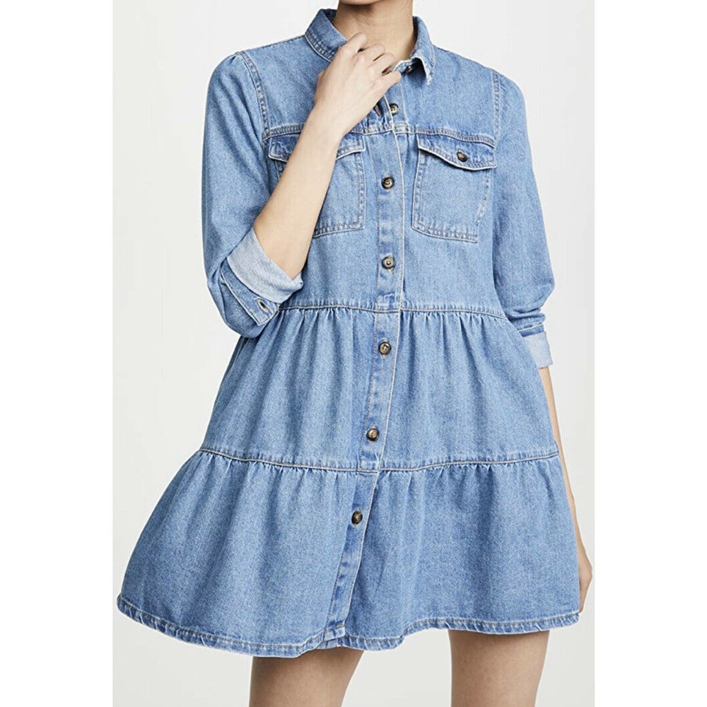 Free People Nicole Denim Tiered Shirt Dress